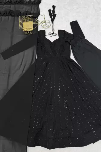black faux georgette festive kurta set