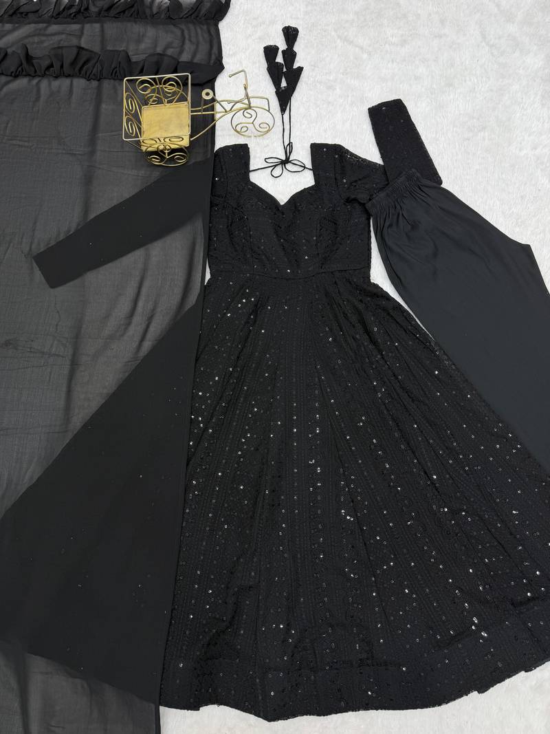 black faux georgette festive kurta set