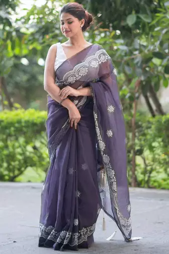 lavender lullaby embroidered kota doria saree