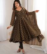 brown silk festive kurta set