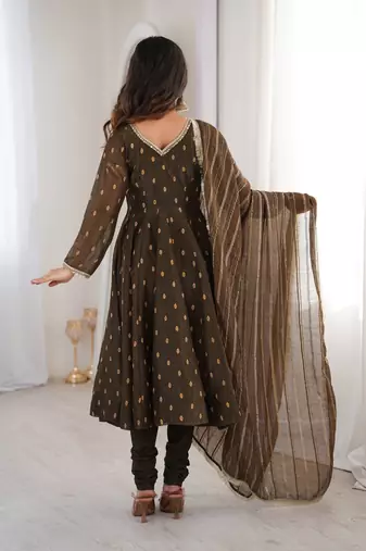 brown silk festive kurta set