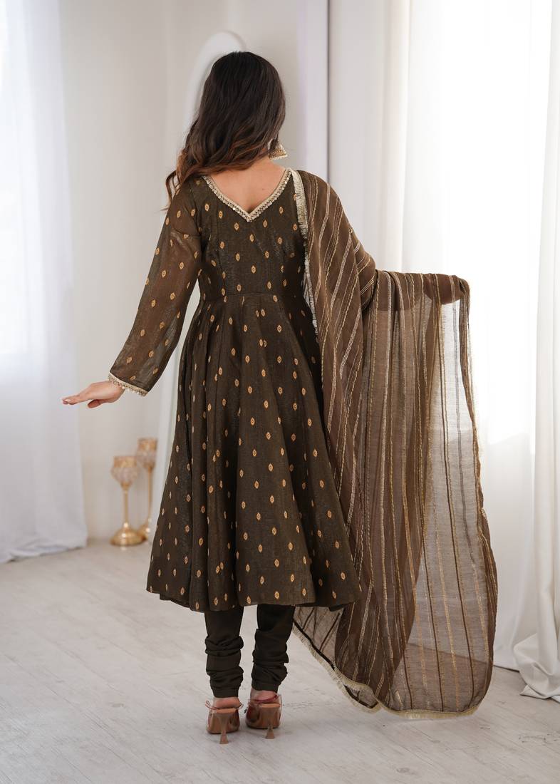 brown silk festive kurta set