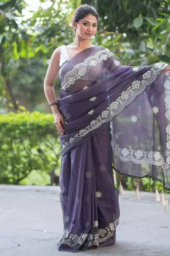 lavender lullaby embroidered kota doria saree