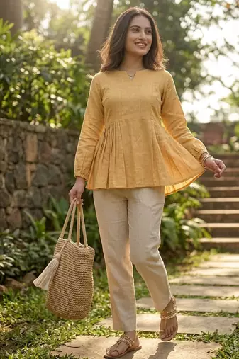 yellow linen festive top and bottom