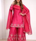 pink shimmer silk festive kurta set