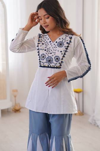 white roman silk festive top and bottom