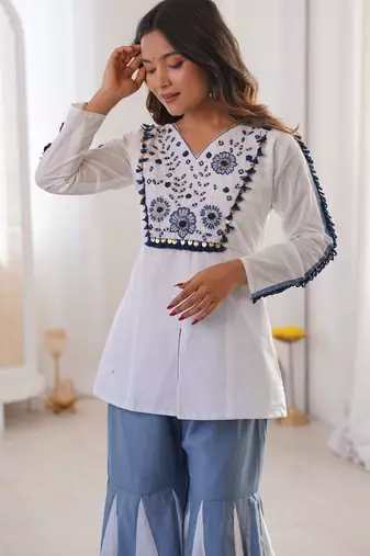 white roman silk festive top and bottom