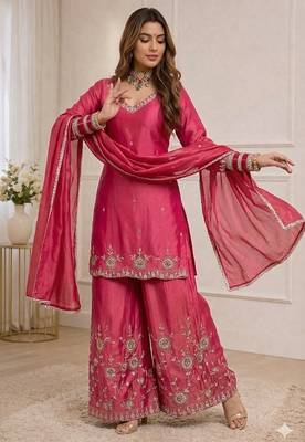 pink shimmer silk festive kurta set 3