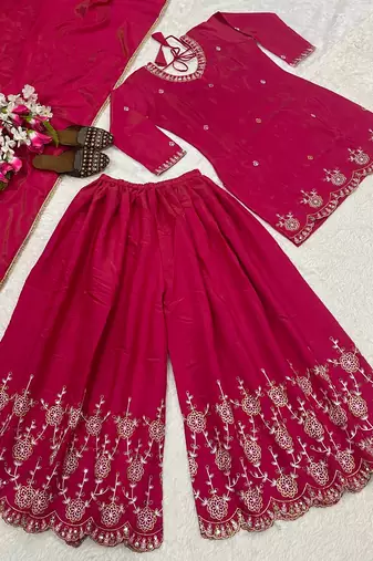 pink shimmer silk festive kurta set