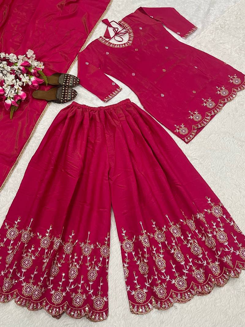 pink shimmer silk festive kurta set