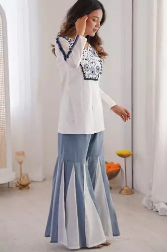 white roman silk festive top and bottom