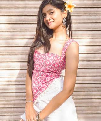 Candy Pink Sleeveless Crop Top with Shell/Tassel Accent 1