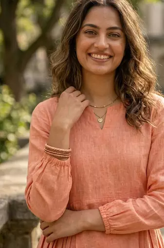 peach linen festive top and bottom