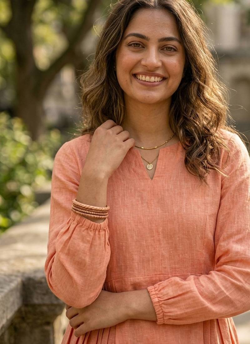 peach linen festive top and bottom
