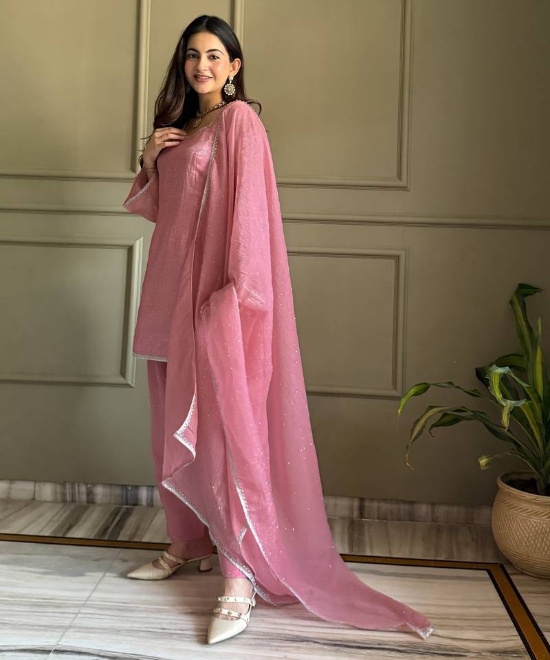 pink silk festive kurta set