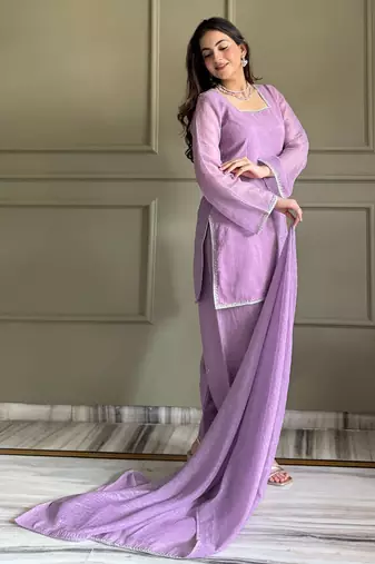 lavender silk festive kurta set