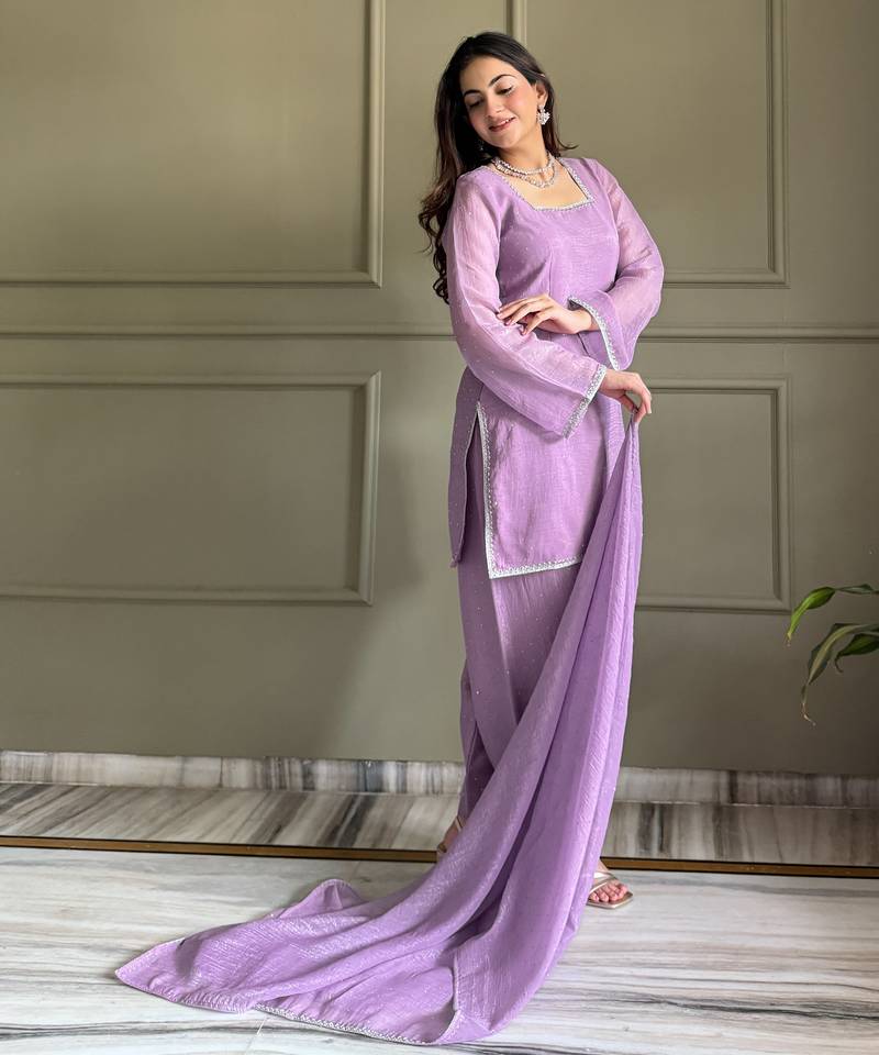 lavender silk festive kurta set