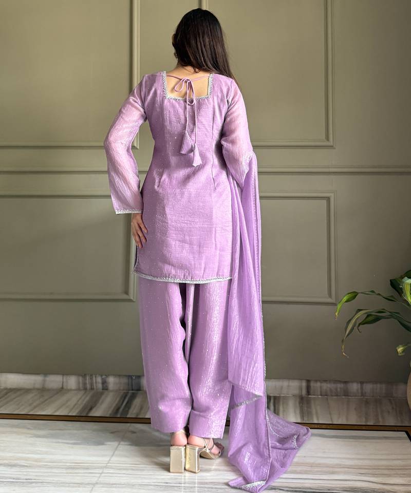 lavender silk festive kurta set