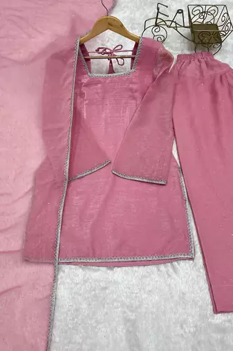 pink silk festive kurta set