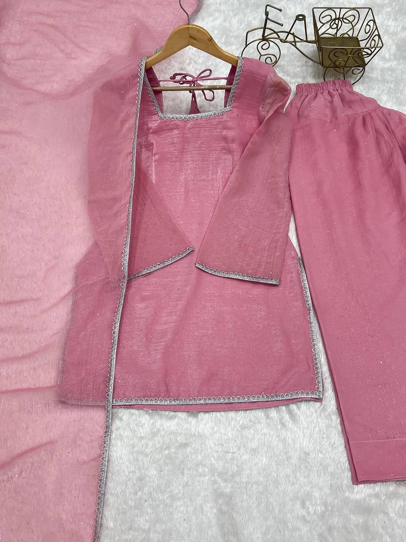 pink silk festive kurta set
