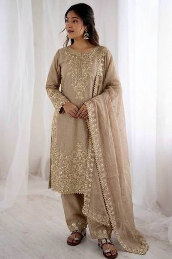 cream silk festive kurta set
