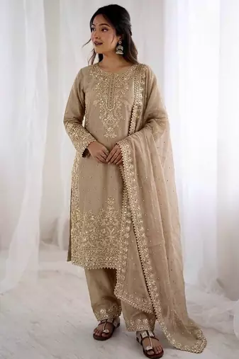 cream silk festive kurta set