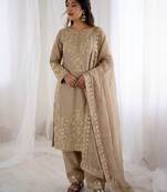 cream silk festive kurta set