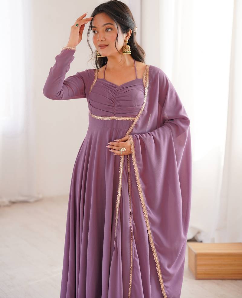 onion-pink georgette festive wear anarkali