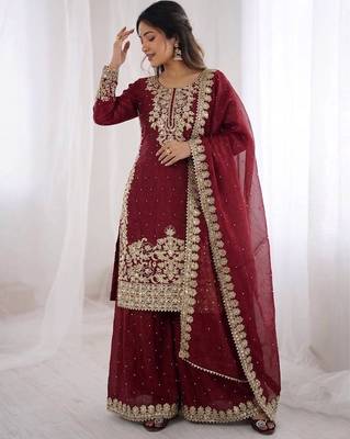 maroon silk festive kurta set 1