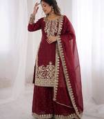 maroon silk festive kurta set