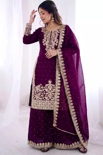 wine silk festive kurta set