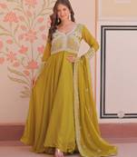 parrot-green georgette festive wear anarkali