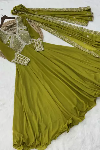 parrot-green georgette festive wear anarkali