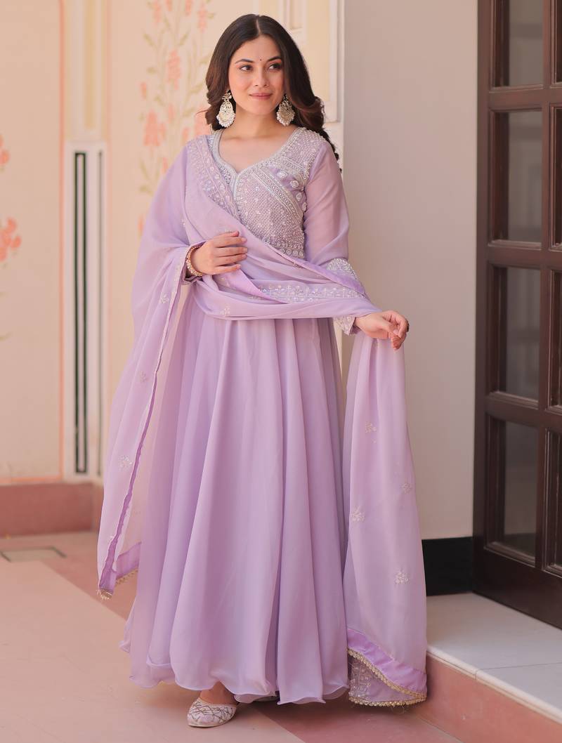 lavender georgette festive wear anarkali