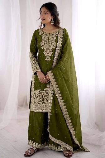mehendi silk festive kurta set