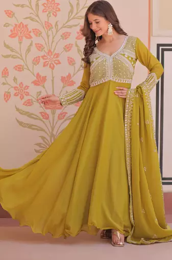 parrot-green georgette festive wear anarkali