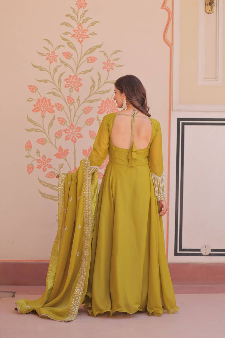 parrot-green georgette festive wear anarkali