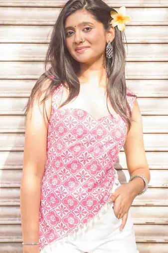 Candy Pink Sleeveless Crop Top with Shell/Tassel Accent