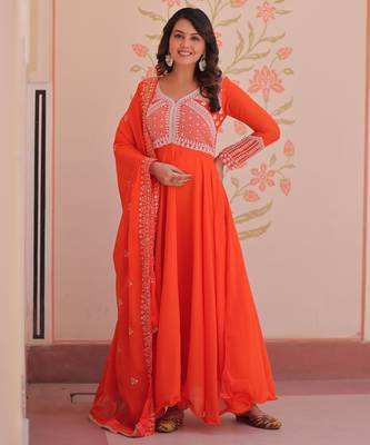 orange georgette festive wear anarkali 1