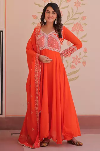 orange georgette festive wear anarkali