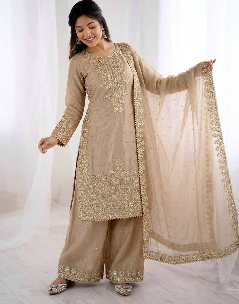 cream silk festive kurta set