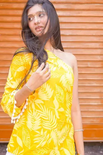 The Marigold Tropical One-Shoulder Top