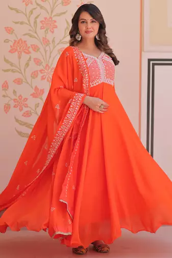 orange georgette festive wear anarkali