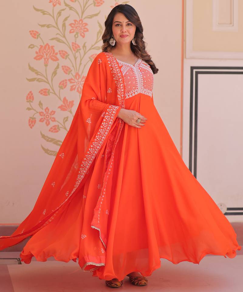 orange georgette festive wear anarkali
