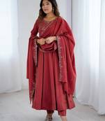 maroon chanderi silk festive kurta set