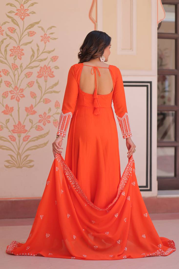 orange georgette festive wear anarkali