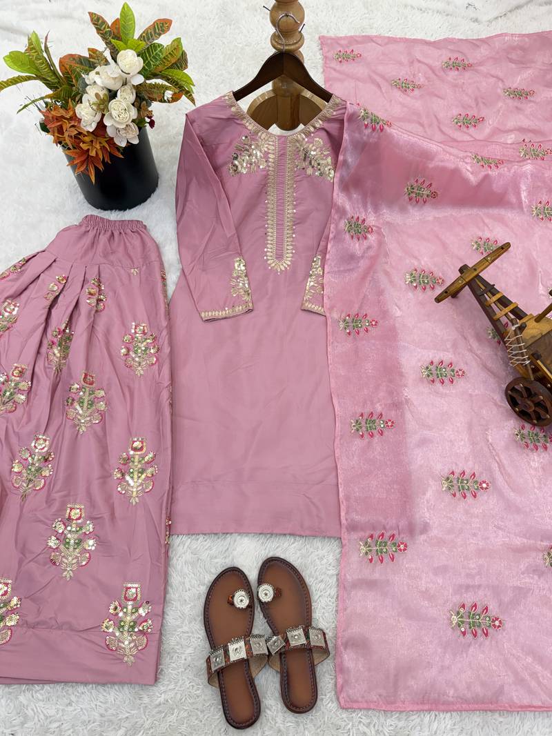 pink crepe festive kurta set