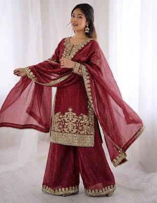 maroon silk festive kurta set 2