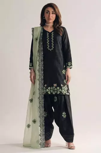 black roman silk festive kurta set