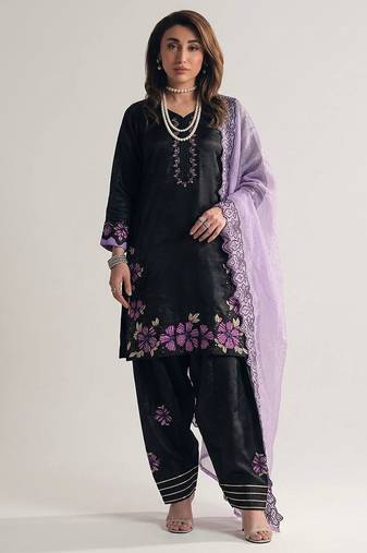 black roman silk festive kurta set